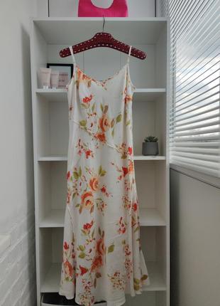 Сарафан платье миди макси лен льняное цветочный принт качественное на бретелях per una1 фото