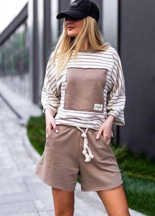 Легкий жіночий літній спортивний костюм у смужку батал