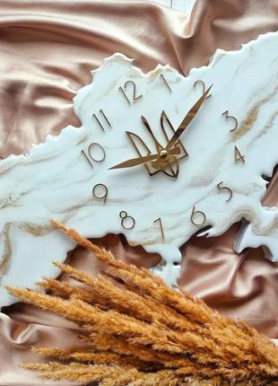 Часы настенные из эпоксидной смолы "карта украины" 40x25 см