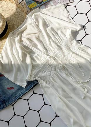 Пляжная женская туника длинная в пол с вышивкой, белого цвета8 фото