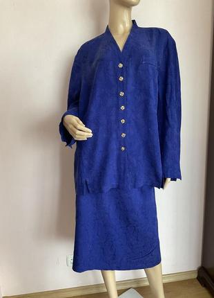 Волошковий легкий костюм з спідницю з штучного шовку/50/brend delmod