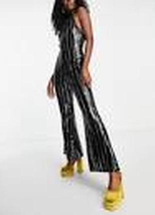 Женский  блестящий вечерний брючный комбинезон  пайетками полоску topshop  фотосессия