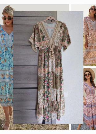 Платье миди 🌿 стиль бохо🔹кантри🔹пэчворк🔹  этнический стиль(размер 38-40)