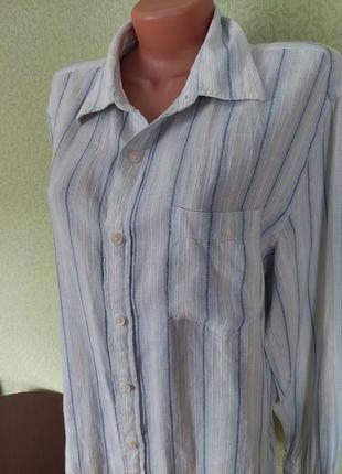 Длинная льняная рубашка в полоску свободного кроя2 фото