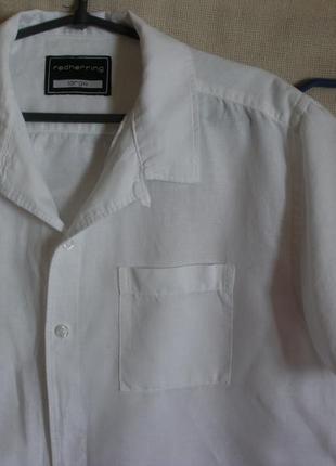 Льняная с хлопком свободная белая рубашка гавайка короткий рукав2 фото