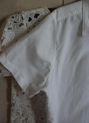 Лляна з бавовною вільна біла сорочка гавайка короткий рукав3 фото