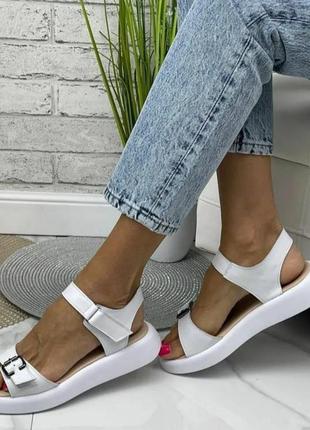 Босоножки женские стильные натуральная кожа цвет белый размер 40 (26 см) (27202)