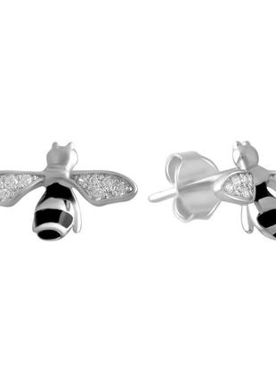 Серебряные серьги - гвоздики ( пусеты) с куб.цирконием и эмалью