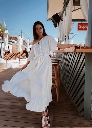 Сукня максі з поясом і розрізом льон