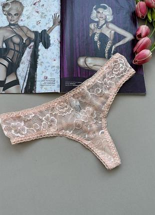 Персикові мереживні трусики стрінги asos
