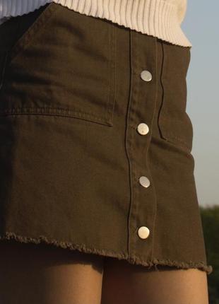 Спідниця джинсова хакі а-силует1 фото