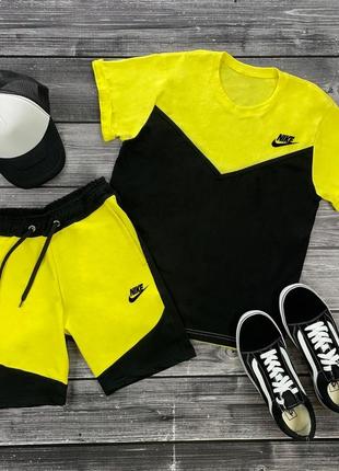 Трендовий літній комплект в стилі nike nsw tch найк спортивний стильний  костюм шорти і футболка