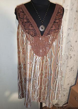 Женственная,блузка-безрукавка-трапеция с кружевом,яркая,большого размера,esmara2 фото