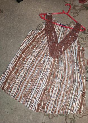 Женственная,блузка-безрукавка-трапеция с кружевом,яркая,большого размера,esmara6 фото