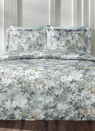 Постельное белье tivolyo home leaves yesil делюкссатин плюс жатый шёлк евро