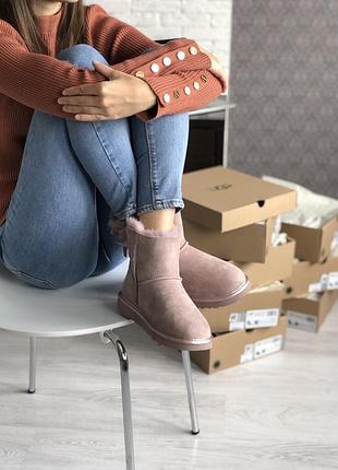 💎ugg mini bailey bow ii сутінки💎зимові жіночі уггі, замшеві чоботи, угі рожеві