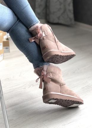 💎ugg mini bailey bow ii dusk💎зимние женские угги, замшевые сапоги, уги розовые4 фото