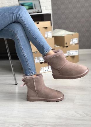 💎ugg mini bailey bow ii dusk💎зимние женские угги, замшевые сапоги, уги розовые6 фото