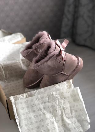 💎ugg mini bailey bow ii dusk💎зимние женские угги, замшевые сапоги, уги розовые8 фото