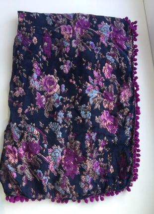 Яркий шарф в цветочный принт, платок, фиолетовый5 фото