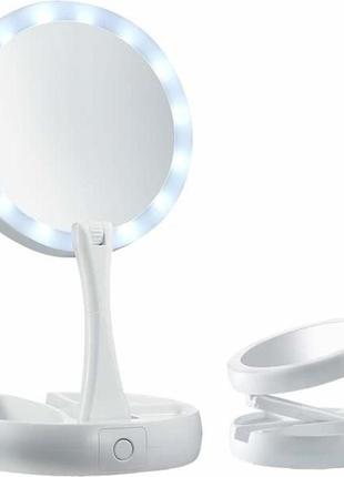 Дзеркало настільне з підсвіткою led і збільшенням для макіяжу my fold away mirror - tv-37-d1, біла