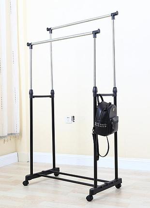 Посилена вішалка стійка підлогова подвійна з полицями для одягу double pole ve51