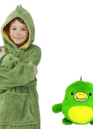 Детский плед - худи толстовка халат с капюшоном и рукавами 3 в 1 huggle pets hoodie зеленый4 фото