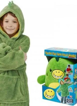 Детский плед - худи толстовка халат с капюшоном и рукавами 3 в 1 huggle pets hoodie зеленый