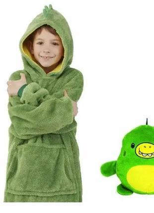 Детский плед - худи толстовка халат с капюшоном и рукавами 3 в 1 huggle pets hoodie зеленый7 фото