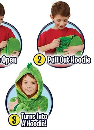Детский плед - худи толстовка халат с капюшоном и рукавами 3 в 1 huggle pets hoodie зеленый8 фото