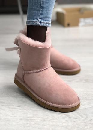 🏵️ugg mini bailey bow ii сутінки🏵️зимові рожеві жіночі уггі, замшеві чоботи/угі