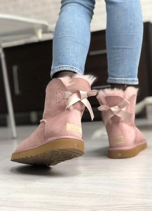 🏵️ugg mini bailey bow ii dusk🏵️зимние женские розовые угги, замшевые сапоги/уги2 фото