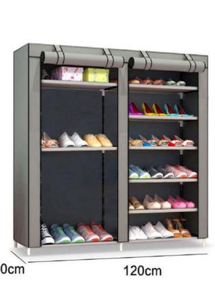 Шкаф для обуви shoe cabinet тканевый  6 полок, две секции. коричневый свет br000474 фото