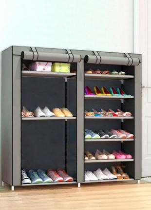 Шкаф для обуви shoe cabinet тканевый  6 полок, две секции. коричневый свет br000476 фото