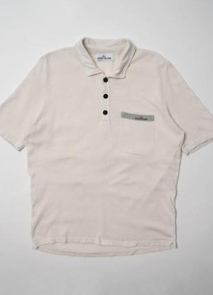 Stone island beige short-sleeve knitted polo shirt чоловіче поло