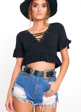 Топ футболка з шнурівкою і рюшами