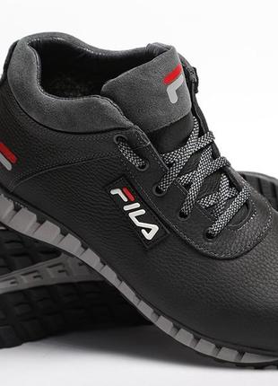 Кросівки шкіряні зимові fila black-grey2 фото