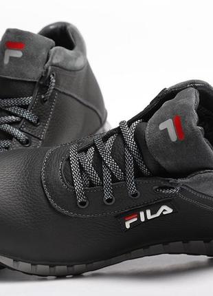 Кросівки шкіряні зимові fila black-grey3 фото