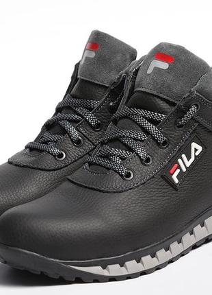 Кросівки шкіряні зимові fila black-grey4 фото