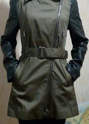 Стильный новый тренч-косуха с кожаными вставками anastaia.