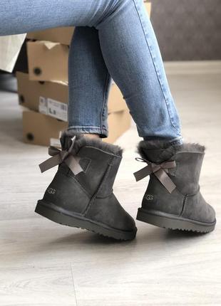 🌺ugg mini bailey bow 2 grey🌺зимние серые женские угги/саплги/уги. зпмща