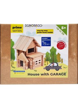 Деревянный конструктор "домик с гаражом" igroteco 900118, 75 деталей