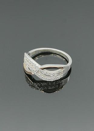 Срібне кільце "хвиля" з золотими вставками