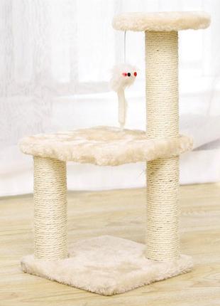 Когтеточка для кота taotaopets 072204 beige с полками и игрушкой дряпка 20*20*40 см (k-650s)