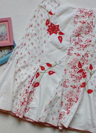 Белая хлопковая юбка с красными цветами "per una" ("marks&spencer")