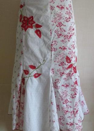 Белая хлопковая юбка с красными цветами "per una" ("marks&spencer")2 фото