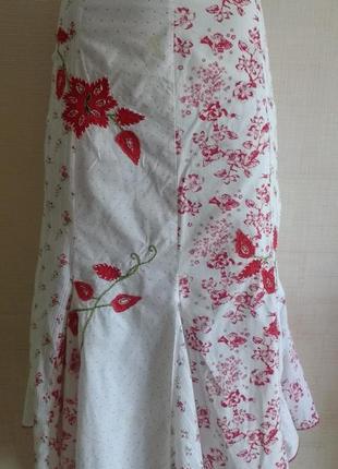 Белая хлопковая юбка с красными цветами "per una" ("marks&spencer")5 фото