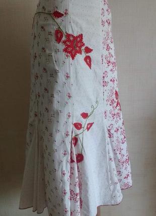 Белая хлопковая юбка с красными цветами "per una" ("marks&spencer")7 фото