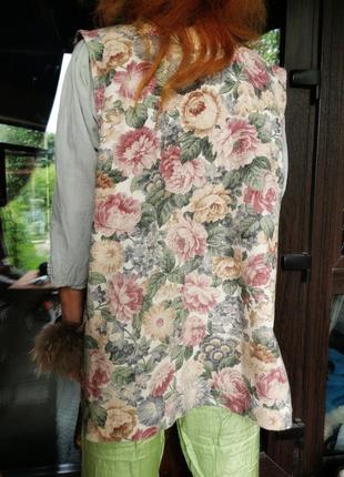 Винтажная жилетка с карманами в принт цветы пионы жилет безрукавка в этно бохо стиле orvis6 фото