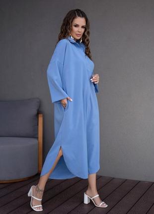 Голубое платье-рубашка свободного кроя2 фото